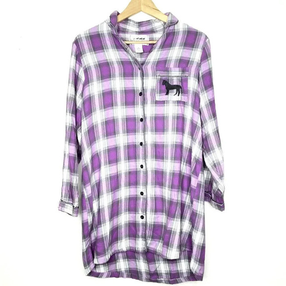 Back in the Saddle Embroidered Horse Purple Plaid Western Button Down Shirt Med - Picture 1 of 11